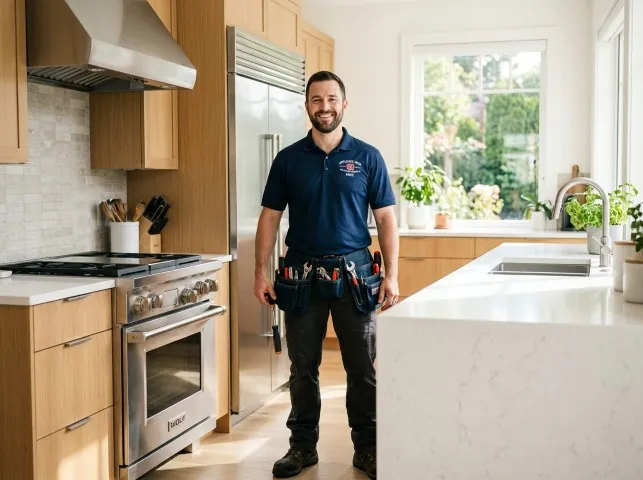 Appliance Repair Hero technician in a Brewster, MA kitchen after an appliance repair